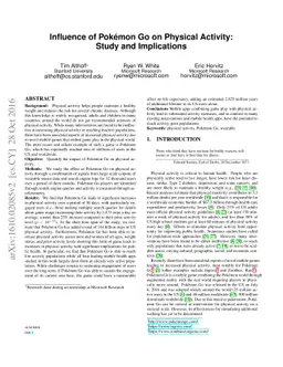 Influence of Pokémon Go on Physical Activity: Study and Implications