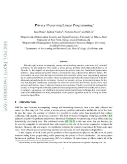 Privacy Preserving Linear Programming