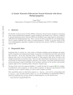 A Gentle Tutorial of Recurrent Neural Network with Error Backpropagation