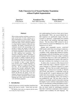 Fully Character-Level Neural Machine Translation without Explicit
  Segmentation