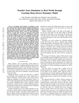 Transfer from Simulation to Real World through Learning Deep Inverse
  Dynamics Model