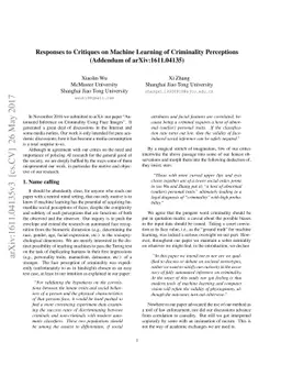 Responses to Critiques on Machine Learning of Criminality Perceptions
  (Addendum of arXiv:1611.04135)