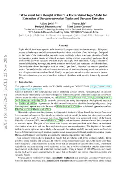 `Who would have thought of that!': A Hierarchical Topic Model for
  Extraction of Sarcasm-prevalent Topics and Sarcasm Detection