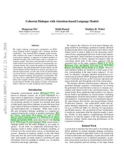 Coherent Dialogue with Attention-based Language Models