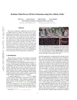Realtime Multi-Person 2D Pose Estimation using Part Affinity Fields
