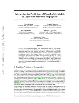 Interpreting the Predictions of Complex ML Models by Layer-wise
  Relevance Propagation