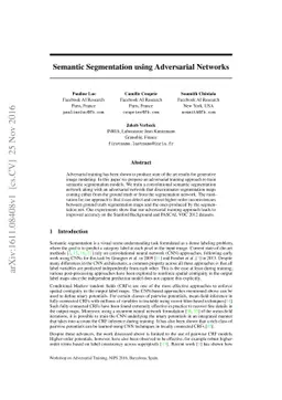 Semantic Segmentation using Adversarial Networks