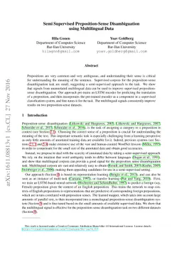 Semi Supervised Preposition-Sense Disambiguation using Multilingual Data