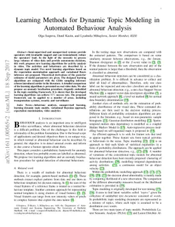 Learning Methods for Dynamic Topic Modeling in Automated Behaviour
  Analysis