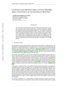 Learning Locomotion Skills Using DeepRL: Does the Choice of Action Space
  Matter?