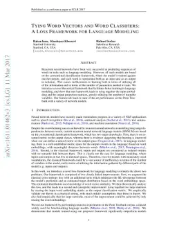 Tying Word Vectors and Word Classifiers: A Loss Framework for Language
  Modeling