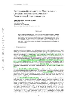 Automated Generation of Multilingual Clusters for the Evaluation of
  Distributed Representations