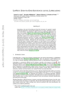 LipNet: End-to-End Sentence-level Lipreading