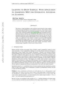 Learning to Draw Samples: With Application to Amortized MLE for
  Generative Adversarial Learning