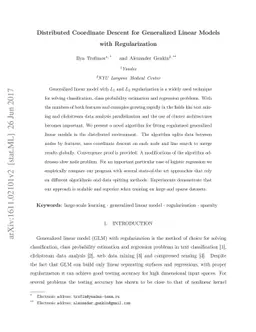 Distributed Coordinate Descent for Generalized Linear Models with
  Regularization