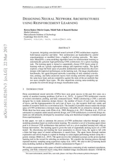 Designing Neural Network Architectures using Reinforcement Learning