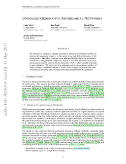 Unrolled Generative Adversarial Networks