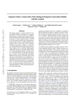Sequence Tutor: Conservative Fine-Tuning of Sequence Generation Models
  with KL-control