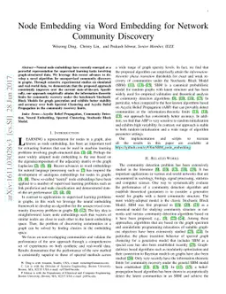 Node Embedding via Word Embedding for Network Community Discovery