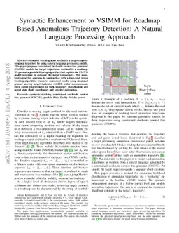 Syntactic Enhancement to VSIMM for Roadmap Based Anomalous Trajectory
  Detection: A Natural Language Processing Approach
