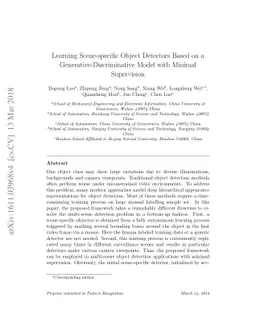 Learning Scene-specific Object Detectors Based on a
  Generative-Discriminative Model with Minimal Supervision