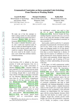 Grammatical Constraints on Intra-sentential Code-Switching: From
  Theories to Working Models
