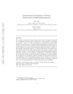 Computational Complexity of Testing Proportional Justified
  Representation