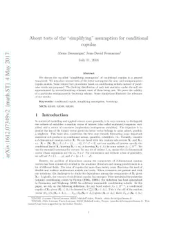 About tests of the "simplifying" assumption for conditional copulas