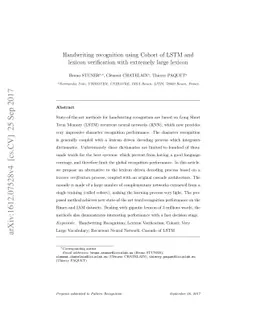 Handwriting recognition using Cohort of LSTM and lexicon verification
  with extremely large lexicon