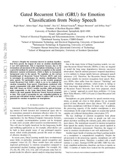 Gated Recurrent Unit (GRU) for Emotion Classification from Noisy Speech