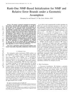 Rank-One NMF-Based Initialization for NMF and Relative Error Bounds
  under a Geometric Assumption