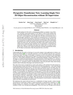 Perspective Transformer Nets: Learning Single-View 3D Object
  Reconstruction without 3D Supervision