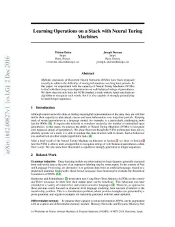 Learning Operations on a Stack with Neural Turing Machines
