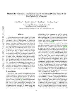 Multimodal Transfer: A Hierarchical Deep Convolutional Neural Network
  for Fast Artistic Style Transfer