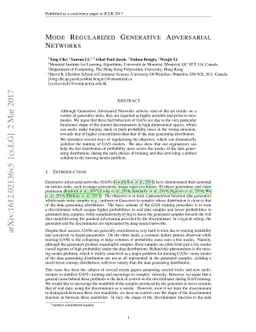 Mode Regularized Generative Adversarial Networks