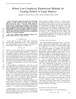 Robust Low-Complexity Randomized Methods for Locating Outliers in Large
  Matrices