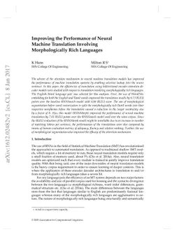 Improving the Performance of Neural Machine Translation Involving
  Morphologically Rich Languages