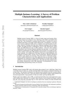 Multiple Instance Learning: A Survey of Problem Characteristics and
  Applications