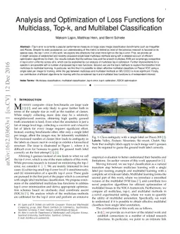 Analysis and Optimization of Loss Functions for Multiclass, Top-k, and
  Multilabel Classification