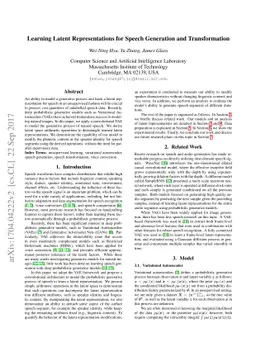 Learning Latent Representations for Speech Generation and Transformation