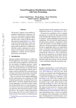 Neural Paraphrase Identification of Questions with Noisy Pretraining