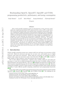 Benchmarking OpenCL, OpenACC, OpenMP, and CUDA: programming
  productivity, performance, and energy consumption
