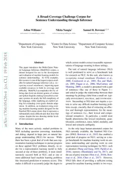 A Broad-Coverage Challenge Corpus for Sentence Understanding through
  Inference