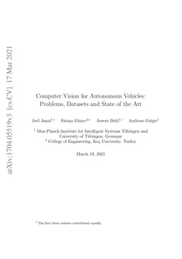 Computer Vision for Autonomous Vehicles: Problems, Datasets and State of
  the Art