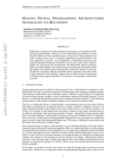 Making Neural Programming Architectures Generalize via Recursion