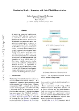 Ruminating Reader: Reasoning with Gated Multi-Hop Attention