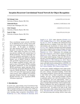 Inception Recurrent Convolutional Neural Network for Object Recognition