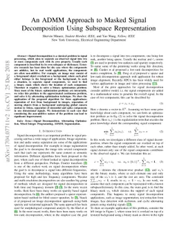 An ADMM Approach to Masked Signal Decomposition Using Subspace
  Representation