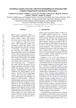 Enriching Complex Networks with Word Embeddings for Detecting Mild
  Cognitive Impairment from Speech Transcripts