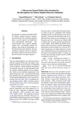 A Recurrent Neural Model with Attention for the Recognition of Chinese
  Implicit Discourse Relations